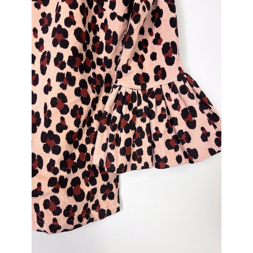 Elizabeth Wilson Leopard Corduroy Katherine Bell Sleeve Ruffle Top Preppy XS - Picture 5 of 11